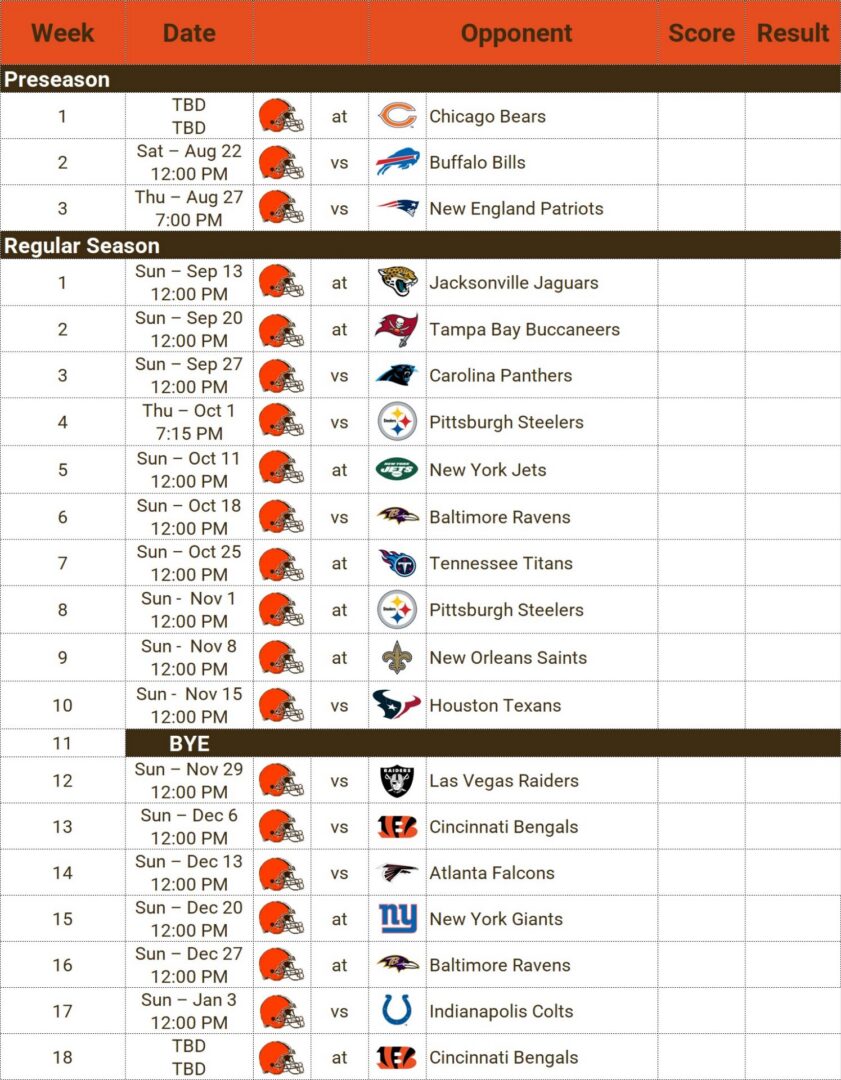 2026 Cleveland Browns Schedule