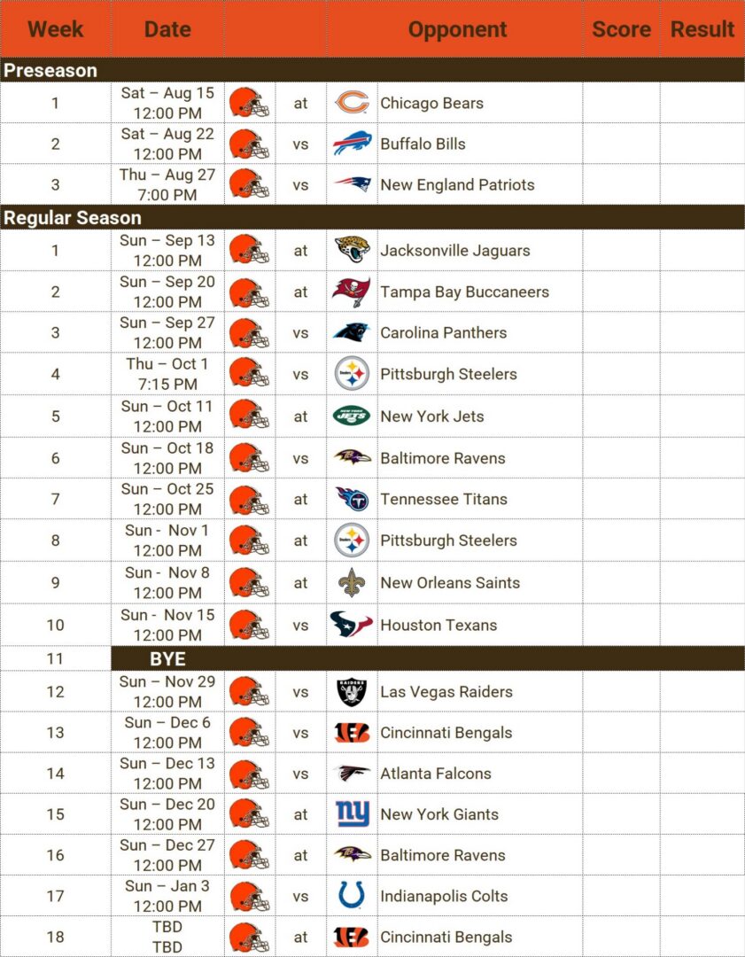 2026 Cleveland Browns Schedule